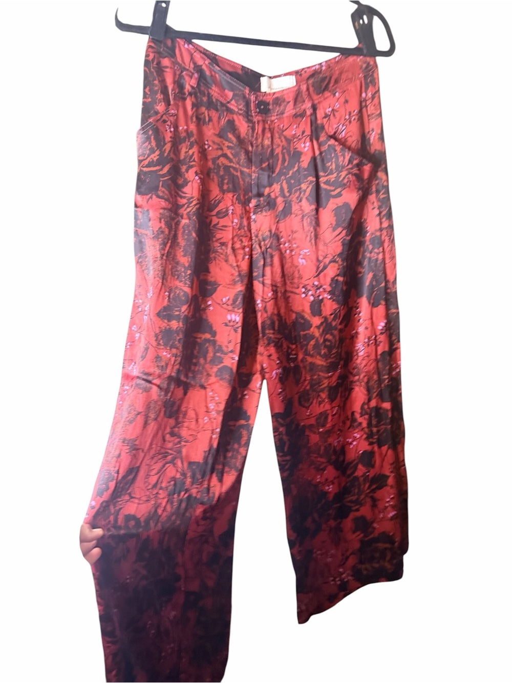 Anthropologie Floral Wide Leg Trousers Red Black Viscose Boho Pants 4 - Picture 6 of 11